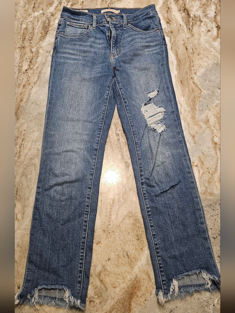 Levi's 724 Medium Blue Denim Jeans with Gold Stitching
